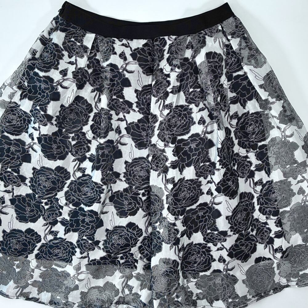 Black & White Floral Sheer Lined Short Skirt - Size L  Whimsigoth Dark Fairy